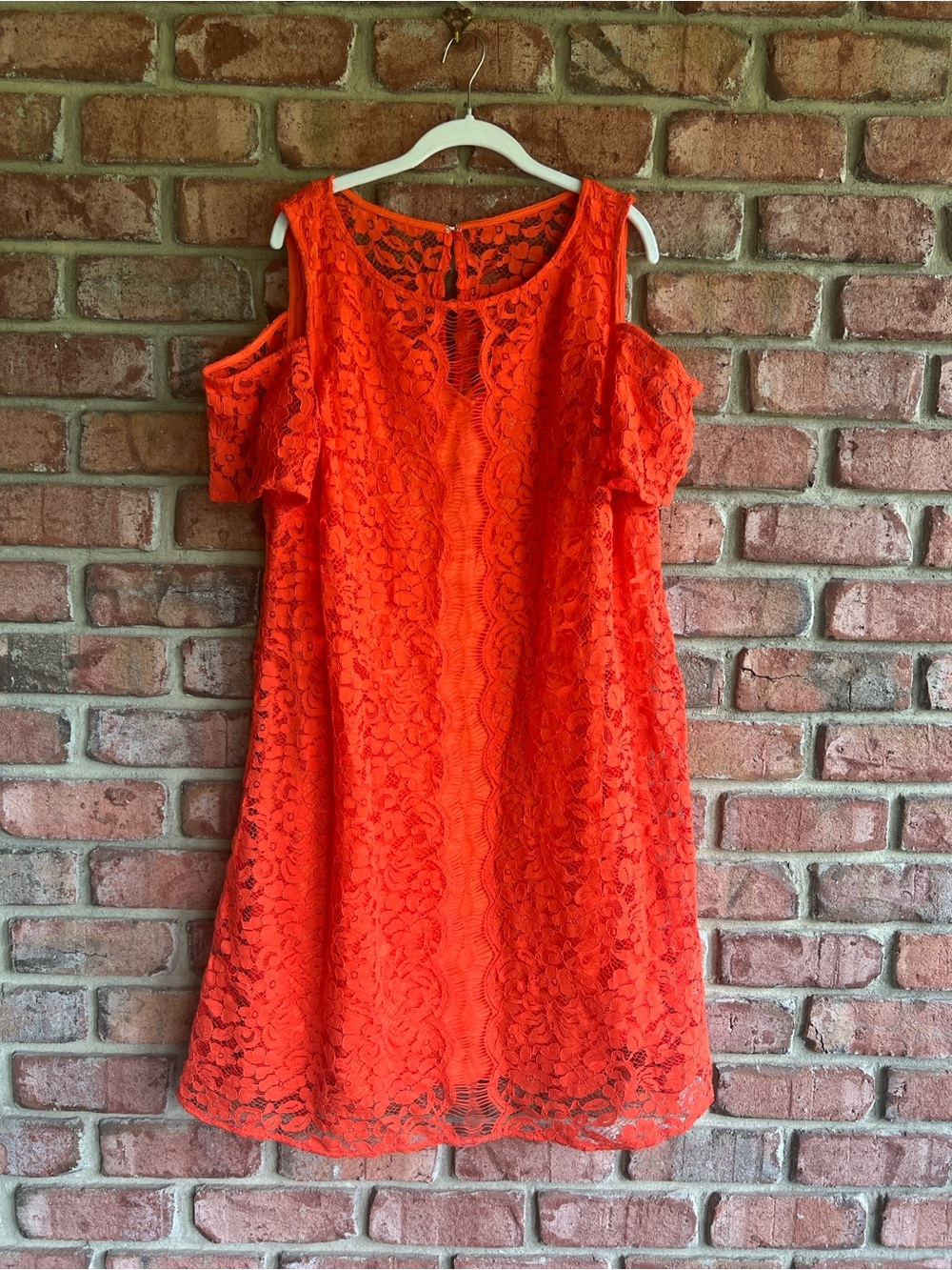 Vibrant Orange Lace Cold Shoulder Dress